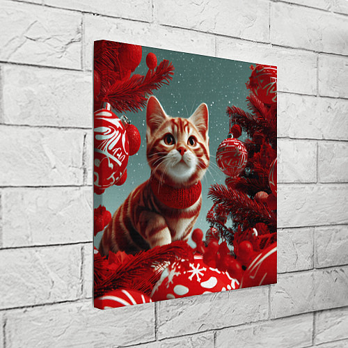 Картина квадратная Рыжий кот - Новый год / 3D-принт – фото 3