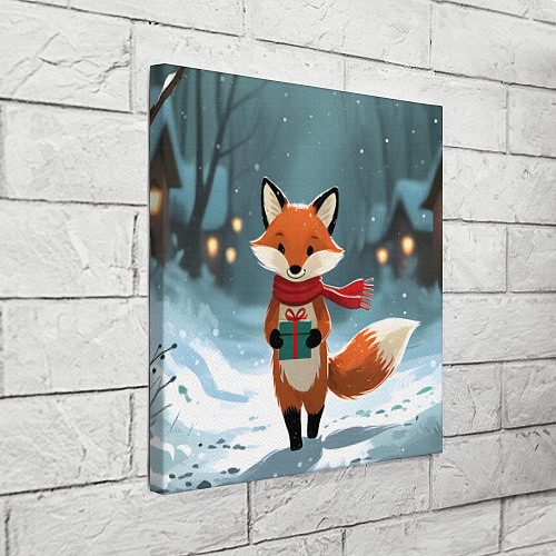 Картина квадратная Лисичка с подарком зимой / 3D-принт – фото 3
