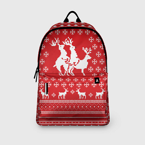 Рюкзак Свитер с оленями красный / 3D-принт – фото 3