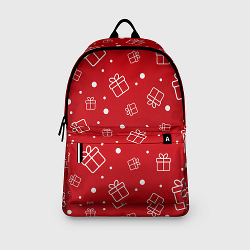 Рюкзак Новогодние подарки на красном фоне / 3D-принт – фото 3