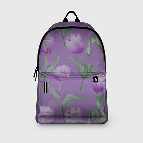 Рюкзак Фиолетовые тюльпаны с зелеными листьями / 3D-принт – фото 3
