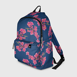 Рюкзак Веточки айвы с розовыми цветами на синем фоне, цвет: 3D-принт