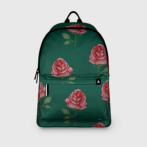 Рюкзак Ярко красные розы на темно-зеленом фоне / 3D-принт – фото 3