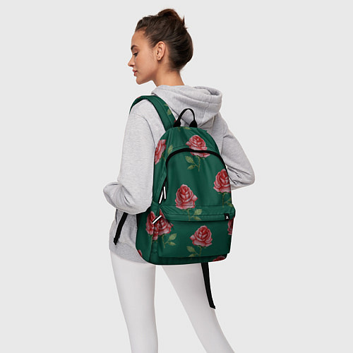 Рюкзак Ярко красные розы на темно-зеленом фоне / 3D-принт – фото 6