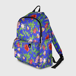 Рюкзак Цветочки - синий фон - паттерн, цвет: 3D-принт