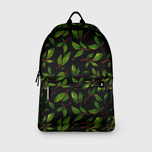 Рюкзак Яркие зеленые листья на черном фоне / 3D-принт – фото 3