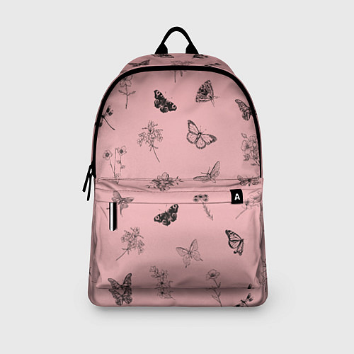 Рюкзак Цветочки и бабочки на розовом фоне / 3D-принт – фото 3