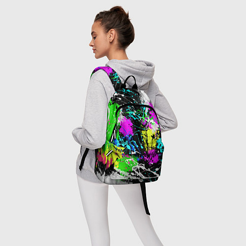 Рюкзак Разноцветные пятна краски на черном фоне / 3D-принт – фото 6