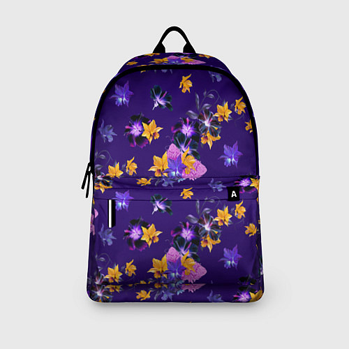 Рюкзак Цветы Разноцветные Ирисы На Синем Фоне / 3D-принт – фото 3