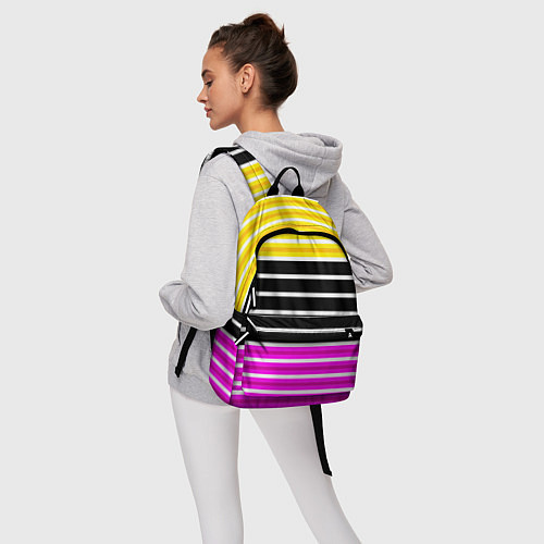 Рюкзак Желтые розовые и черные полосы на белом / 3D-принт – фото 6