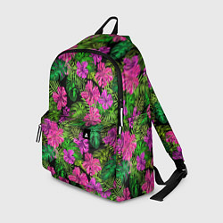 Рюкзак Тропические листья и цветы на черном фоне, цвет: 3D-принт
