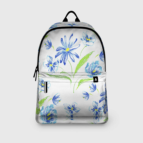 Рюкзак Цветы Синие Нарисованные Карандашами / 3D-принт – фото 3