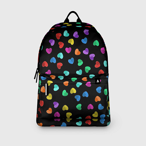 Рюкзак Сердечки разноцветные на черном / 3D-принт – фото 3
