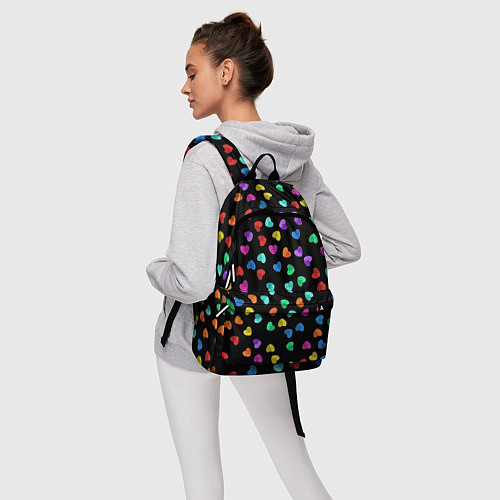 Рюкзак Сердечки разноцветные на черном / 3D-принт – фото 6
