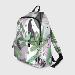 Рюкзак Зелёные, серые, голубые, сиреневые листья на белом, цвет: 3D-принт