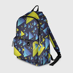 Рюкзак Абстракция Из Жёлтых и Синих Треугольников На Тёмн, цвет: 3D-принт