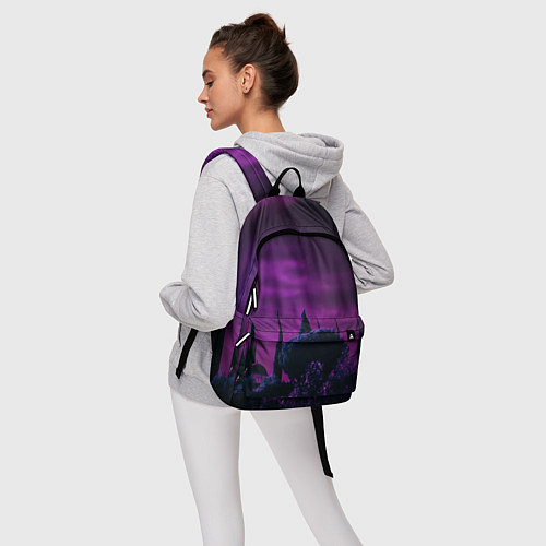 Рюкзак Ночное сияние в тёмном лесу - Фиолетовый / 3D-принт – фото 6