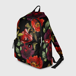 Рюкзак Цветы Нарисованные Розы На Чёрном Фоне, цвет: 3D-принт