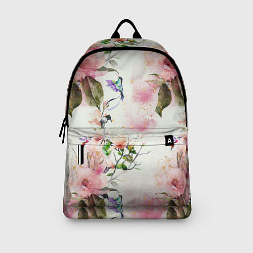 Рюкзак Цветы Нарисованные Магнолии и Разноцветные Птицы / 3D-принт – фото 3