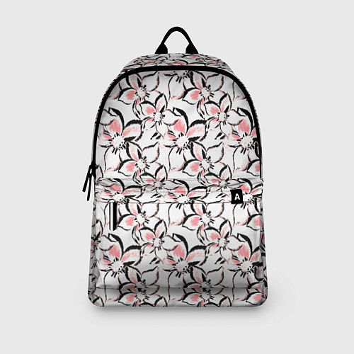 Рюкзак Бело-розовые цветы с черной обводкой / 3D-принт – фото 3