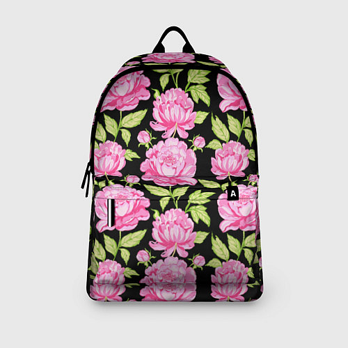 Рюкзак Розовые пионы на черном / 3D-принт – фото 3