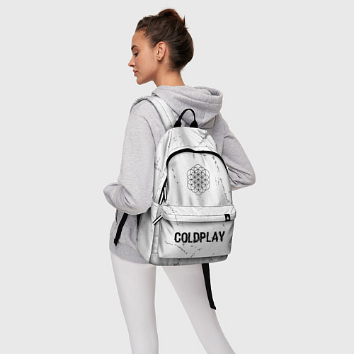 Рюкзак Coldplay glitch на светлом фоне: символ, надпись / 3D-принт – фото 6