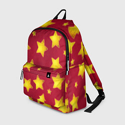 Рюкзак Золотые звезды и елки на красном, цвет: 3D-принт