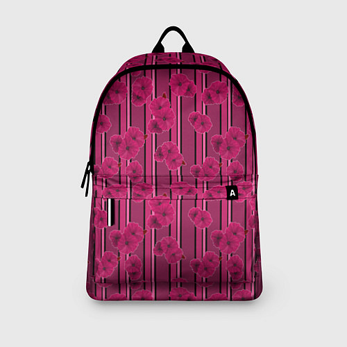 Рюкзак Малиновый полосатый узор с цветами анемонов / 3D-принт – фото 3