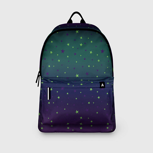 Рюкзак Неоновые зеленые и сиреневые звезды на темно зелен / 3D-принт – фото 3