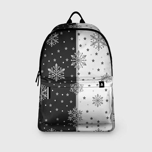 Рюкзак Рождественские снежинки на черно-белом фоне / 3D-принт – фото 3
