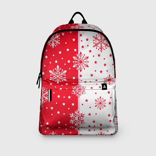 Рюкзак Рождественские снежинки на красно-белом фоне / 3D-принт – фото 3