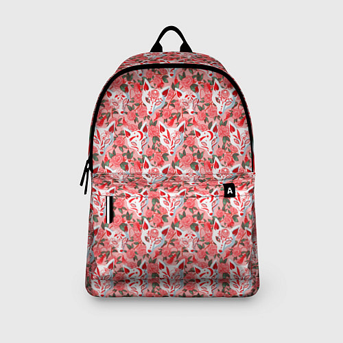 Рюкзак Маски лисиц кицунэ и цветущая камелия / 3D-принт – фото 3