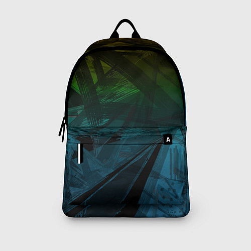 Рюкзак Черный абстрактный узор на сине-зеленом фоне / 3D-принт – фото 3