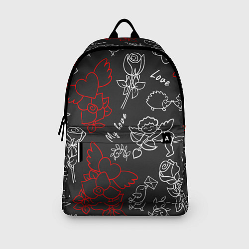 Рюкзак Летающие сердца купидоны розы на черном фоне / 3D-принт – фото 3