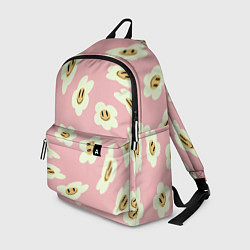 Рюкзак Искаженные смайлы-цветы на розовом паттер, цвет: 3D-принт