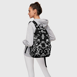 Рюкзак Белый семетричный узор на черном фоне, цвет: 3D-принт — фото 2