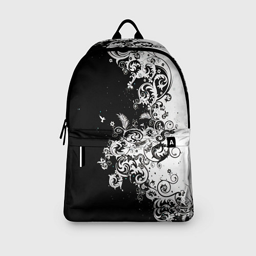 Рюкзак Черно-белые цветы и колибри / 3D-принт – фото 3