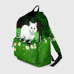 Рюкзак Белый кот на лугу пиксель арт, цвет: 3D-принт