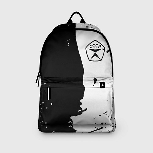 Рюкзак Ссср знак качества - краски брызг чёрно-белых / 3D-принт – фото 3