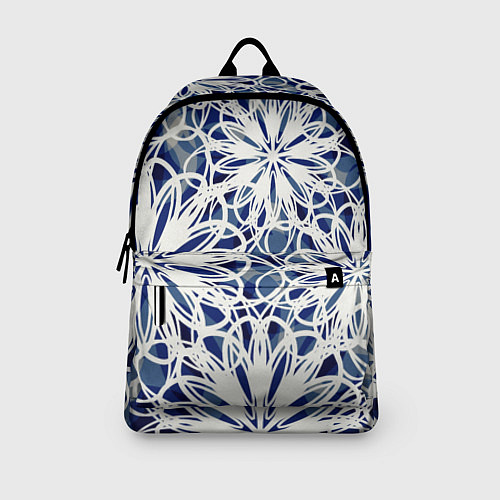 Рюкзак Стилизованные цветы абстракция синее-белый / 3D-принт – фото 3