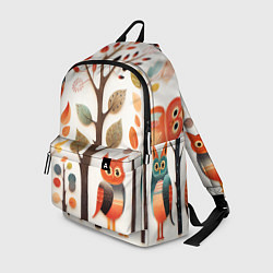 Рюкзак Совы в осеннем лесу в стиле фолк-арт, цвет: 3D-принт