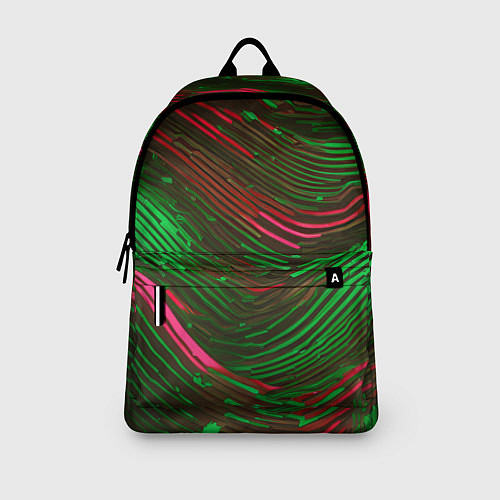 Рюкзак Волнистые линии зелёные и красные / 3D-принт – фото 3