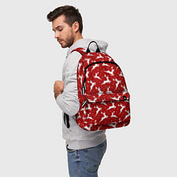 Рюкзак Красный паттерн с новогодними оленями, цвет: 3D-принт — фото 2