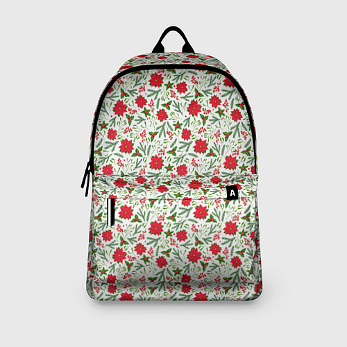 Рюкзак Красная пуансеттия с листьями / 3D-принт – фото 3