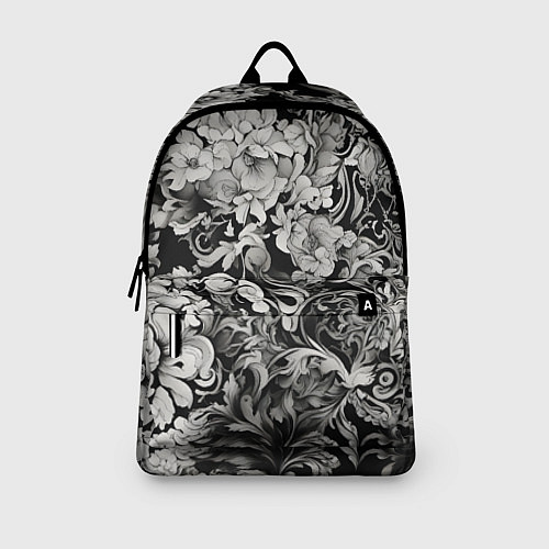 Рюкзак Чёрно белый цветочны узор / 3D-принт – фото 3