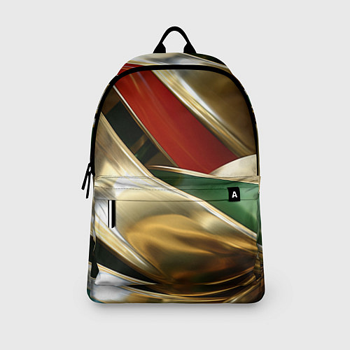 Рюкзак Золотая абстракция с зелеными и красными вставками / 3D-принт – фото 3