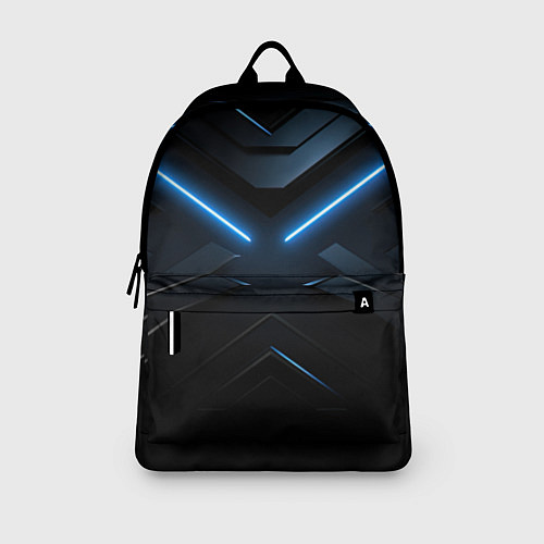 Рюкзак Синяя неоновая полоса на черном фоне / 3D-принт – фото 3