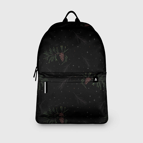 Рюкзак Ветка елки с шишками на черном фоне / 3D-принт – фото 3