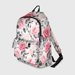 Рюкзак Розовые розы и серые листочки - паттерн, цвет: 3D-принт