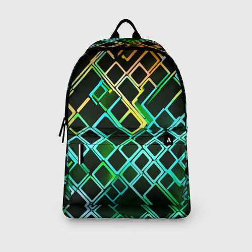 Рюкзак Жёлто-синие квадраты на чёрном фоне / 3D-принт – фото 3